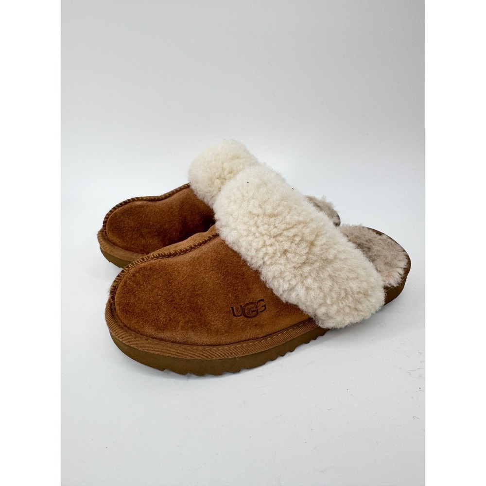 UGG Kids Cozy II Slipper Chestnut Suede Sheepskin Scuff Size 3/4